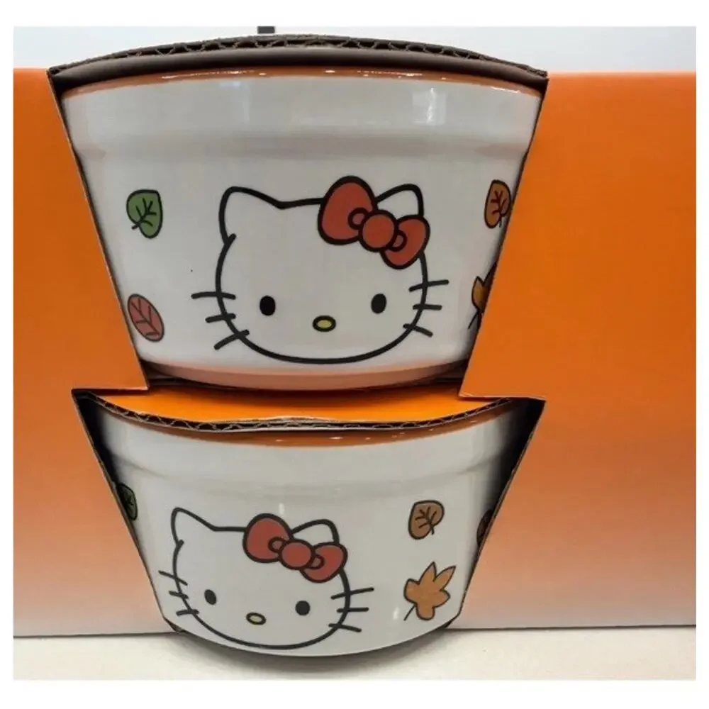 Sanrio Hello Kitty Halloween Fall Leaves Set Of 4 Baking Ramekins White NEW